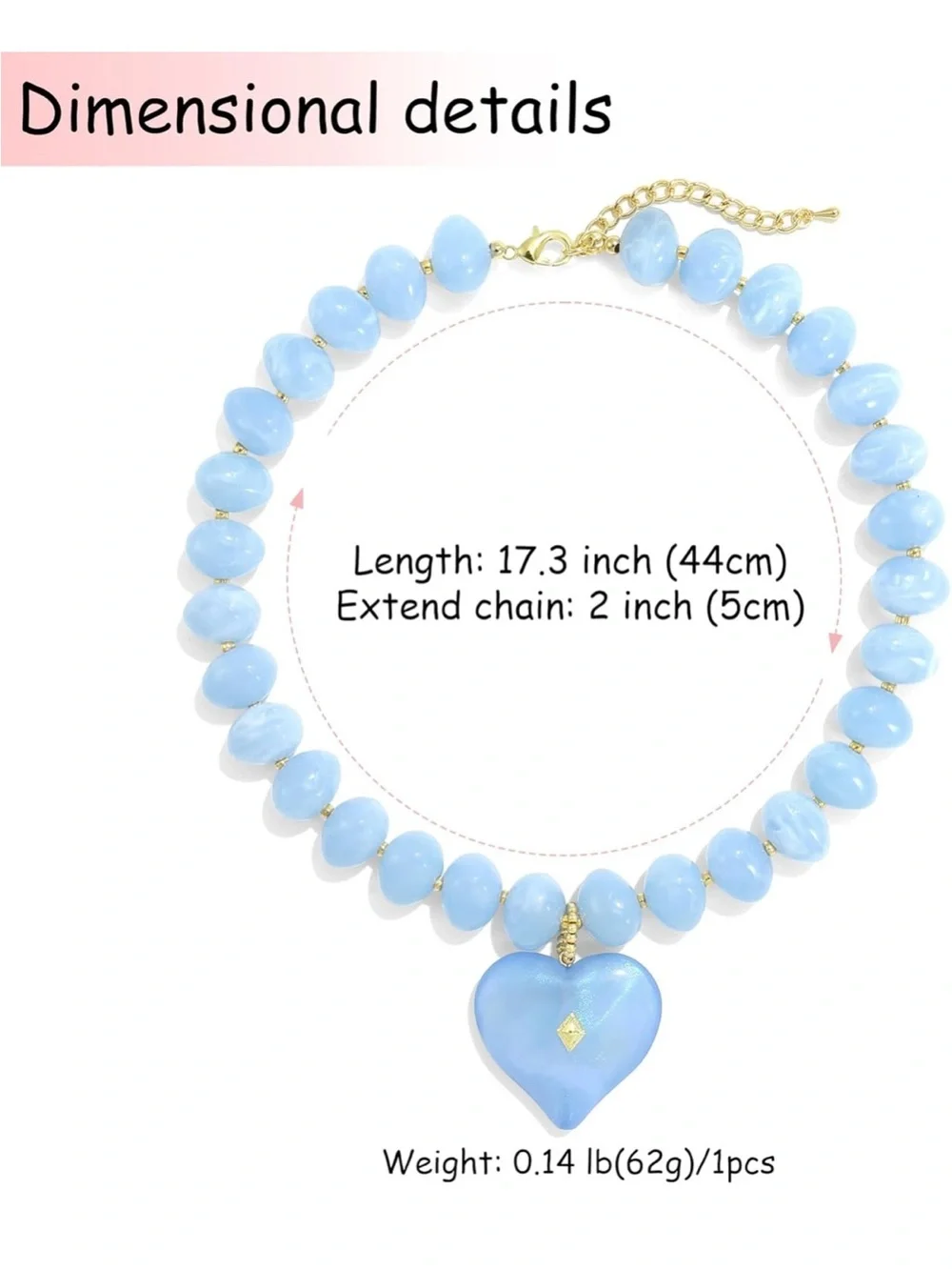 Blue Heart Beaded Necklace by